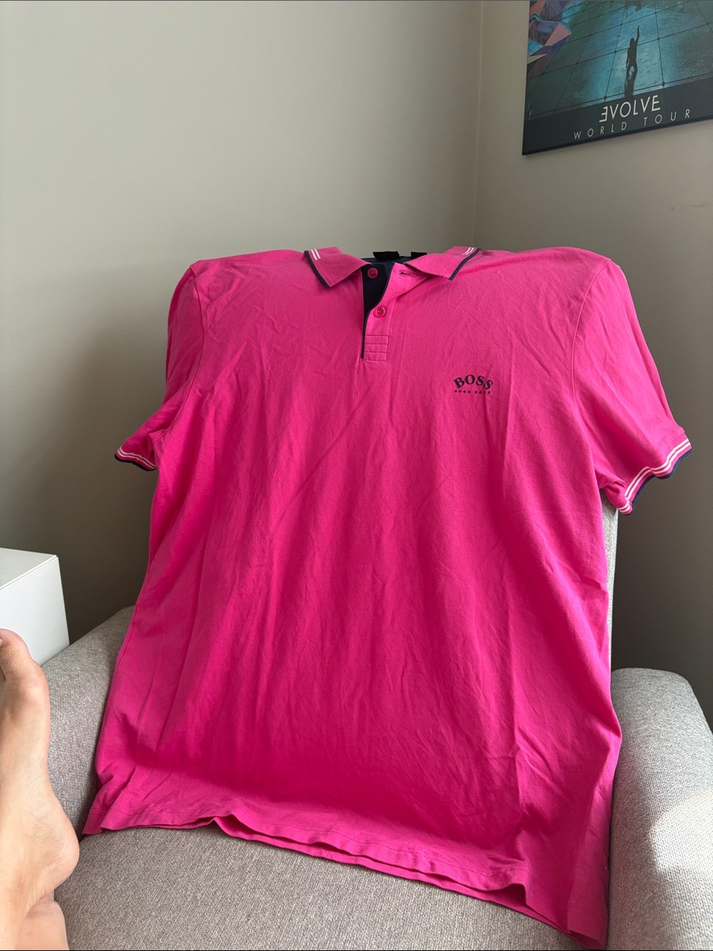 Boss Men's Bright Pink Polo with Contrast Trim
